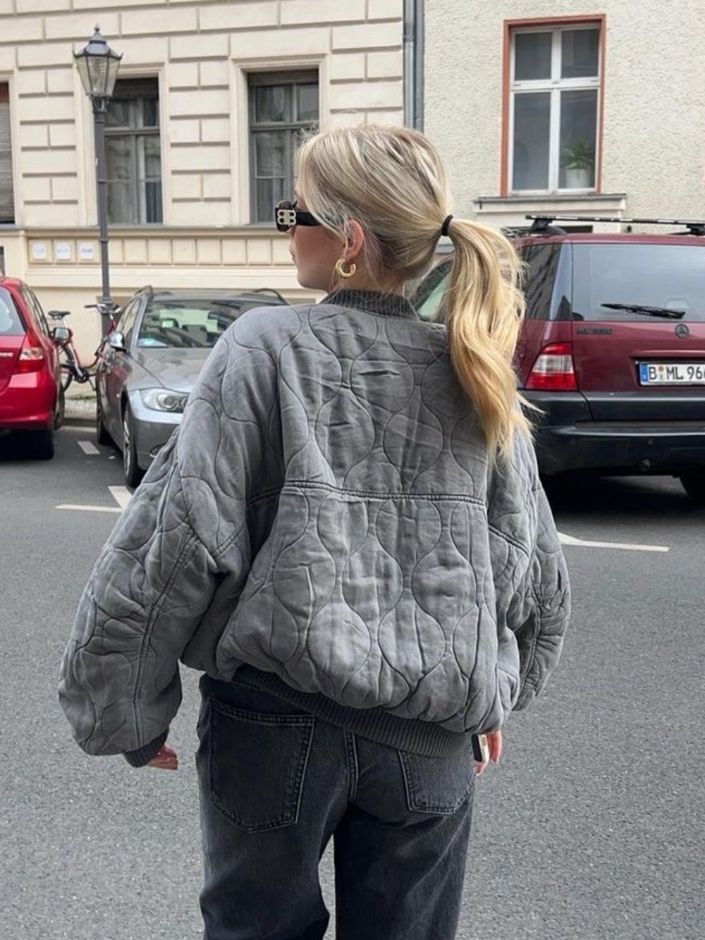Women's Gray Quilted Bomber Jacket